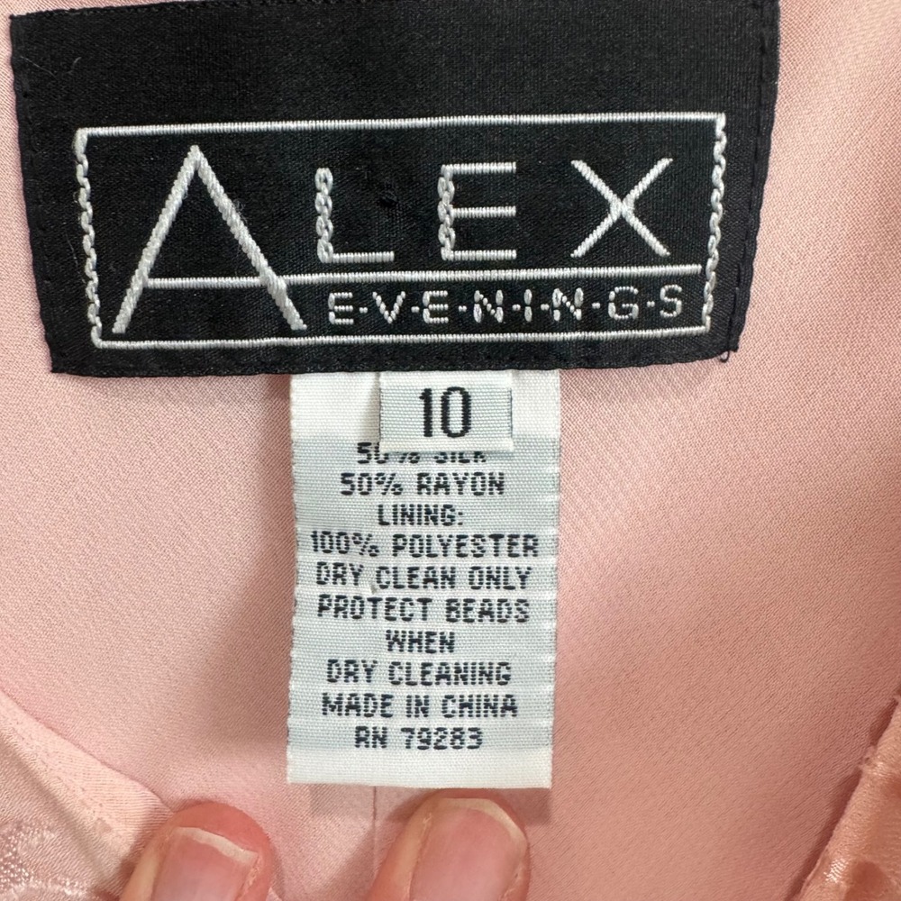 Y2K Alex Evenings Pink Silk Floral‎ Rose Burnout Beaded Handkerchief Fairy Dress - Picture 3 of 10